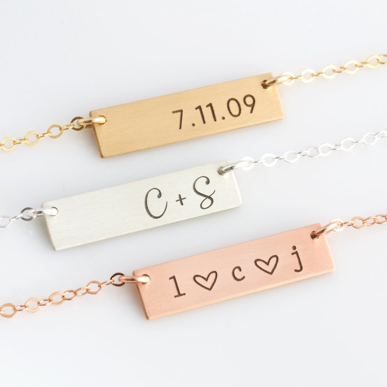 Personalized Bar Necklace, Custom Necklace,Name Necklace,Gift for Mom,Gold Fill,Silver, Rose Gold, Engraved Necklace, Layering Necklace image 1