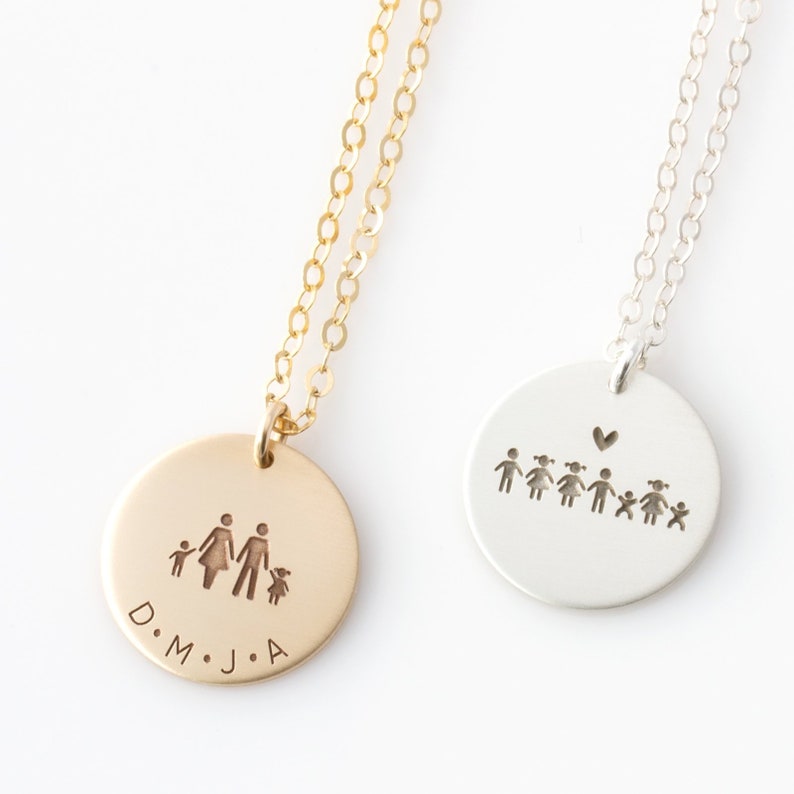 Personalized Family Jewelry, Stick Figure Family Necklace, Custom Necklace, Mother's Day Gift, Grandma, Mom, Family Necklace Gift for Her image 1