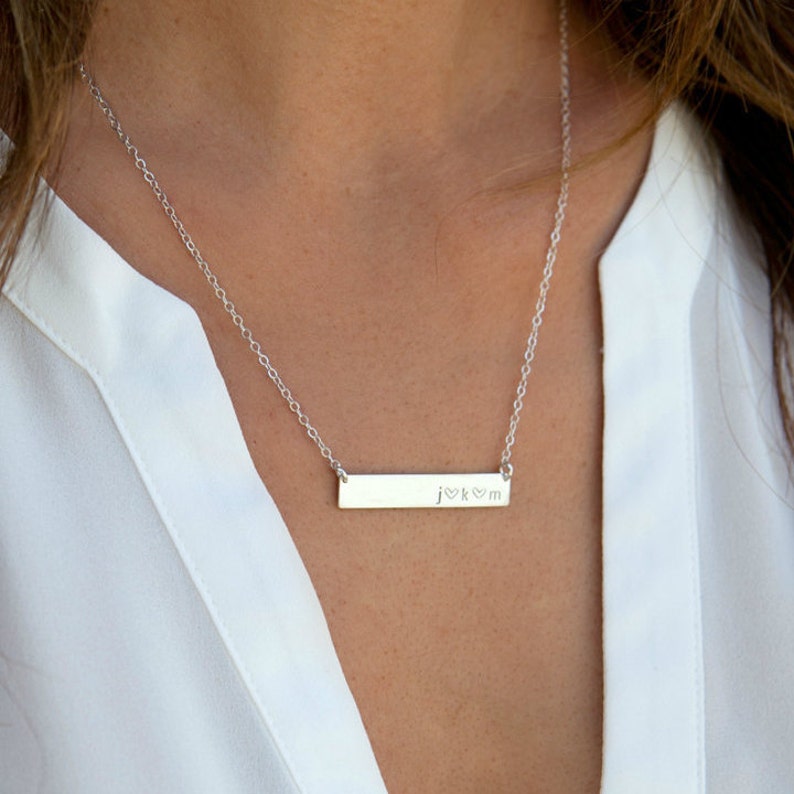 Custom Necklace Name Bar Necklace Initial Bar Necklace in Gold Silver Rose Gold Roman Numeral Necklace Gift For Valentines image 2