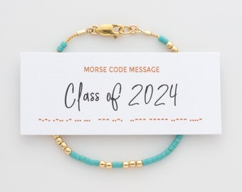 Class of 2024 Graduation Gift, Morse Code Bracelet in 14K Gold filled or Sterling Silver, Unique gift for High School or College Graduate