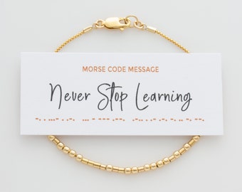 Never Stop Learning Hidden Morse Code Message Bracelet, Class of 2024 Unique Graduation Gift, Inspirational Graduation Gift