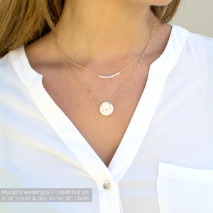 Skinny Pearl Bar Necklace, Freshwater Pearl Necklace, Delicate Pearl Layering Necklace in Gold, Rose Gold or Silver, Wedding Jewelry, N298 image 3