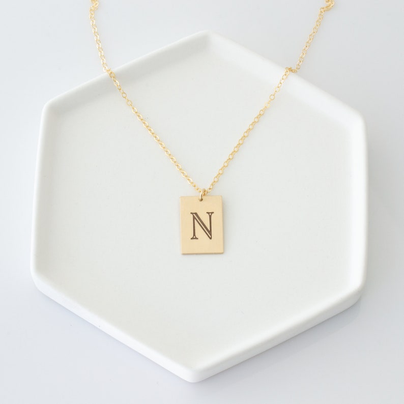 Large Initial Necklace, 14K Gold Filled Necklace, Personalized Initial Vertical Rectangle Necklace, Sterling Silver Initial Necklace image 5