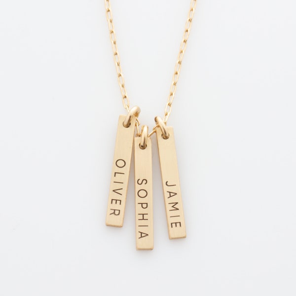 Engraved Vertical Bar Necklace With Multiple Names, Dainty Bar Necklace for Mother's Day Gift in gold or sterling silver, LEILAJewelry