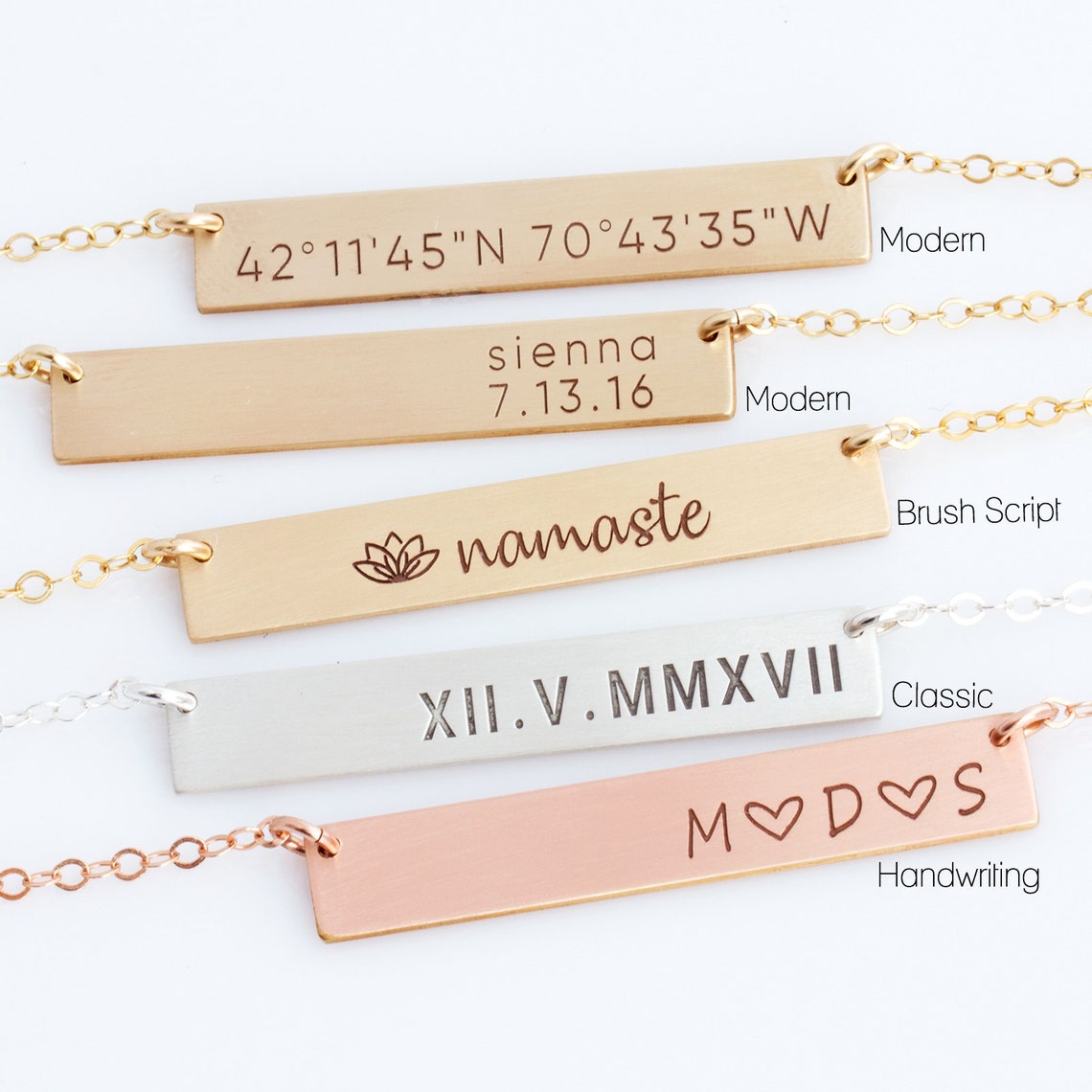 Custom Necklace Name Bar Necklace Initial Bar Necklace in Etsy