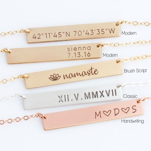 Custom Necklace Name Bar Necklace Initial Bar Necklace in Gold Silver Rose Gold Roman Numeral Necklace Gift For Valentines afbeelding 3
