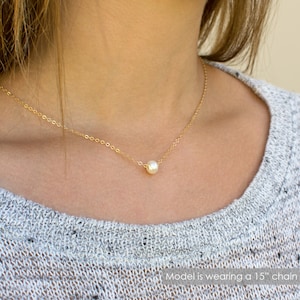 Gold Single Pearl Necklace / Pearl Bridesmaid Gift/Dainty Pearl Necklace/Layering Necklace/Floating Pearl/Gift for Her/LEILAjewelryshop/N296 image 3