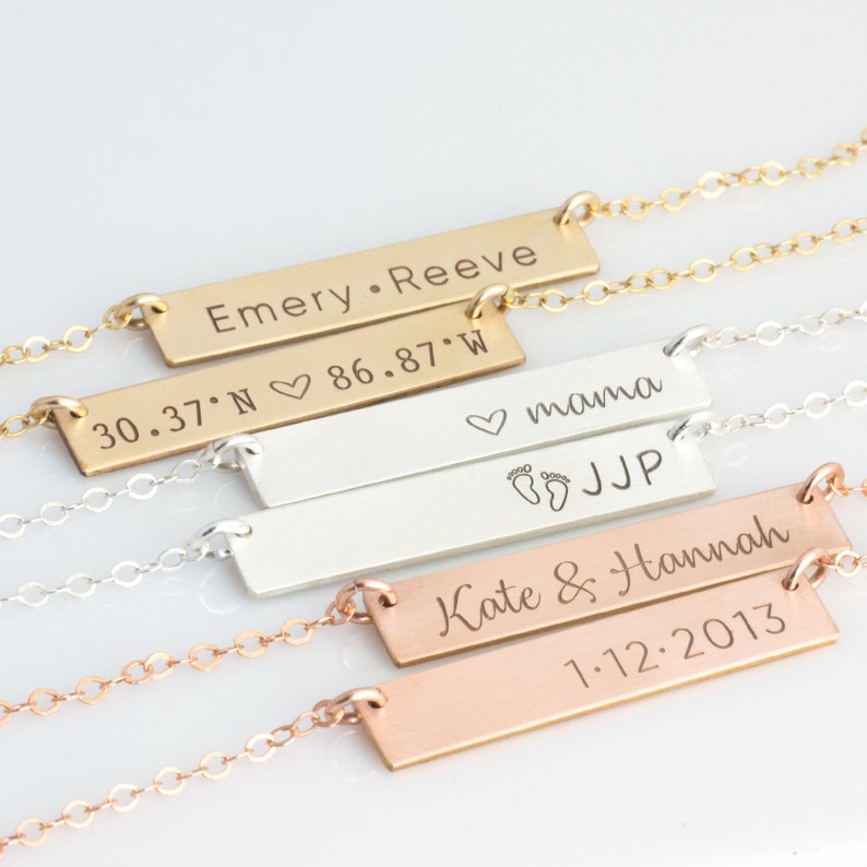 Personalized Bar Necklace/Engraved Bar Necklace/Gold or Silver Custom Name Plate/Initial Necklace/Roman Numeral/Valentines Gift/Gift For Her image 3