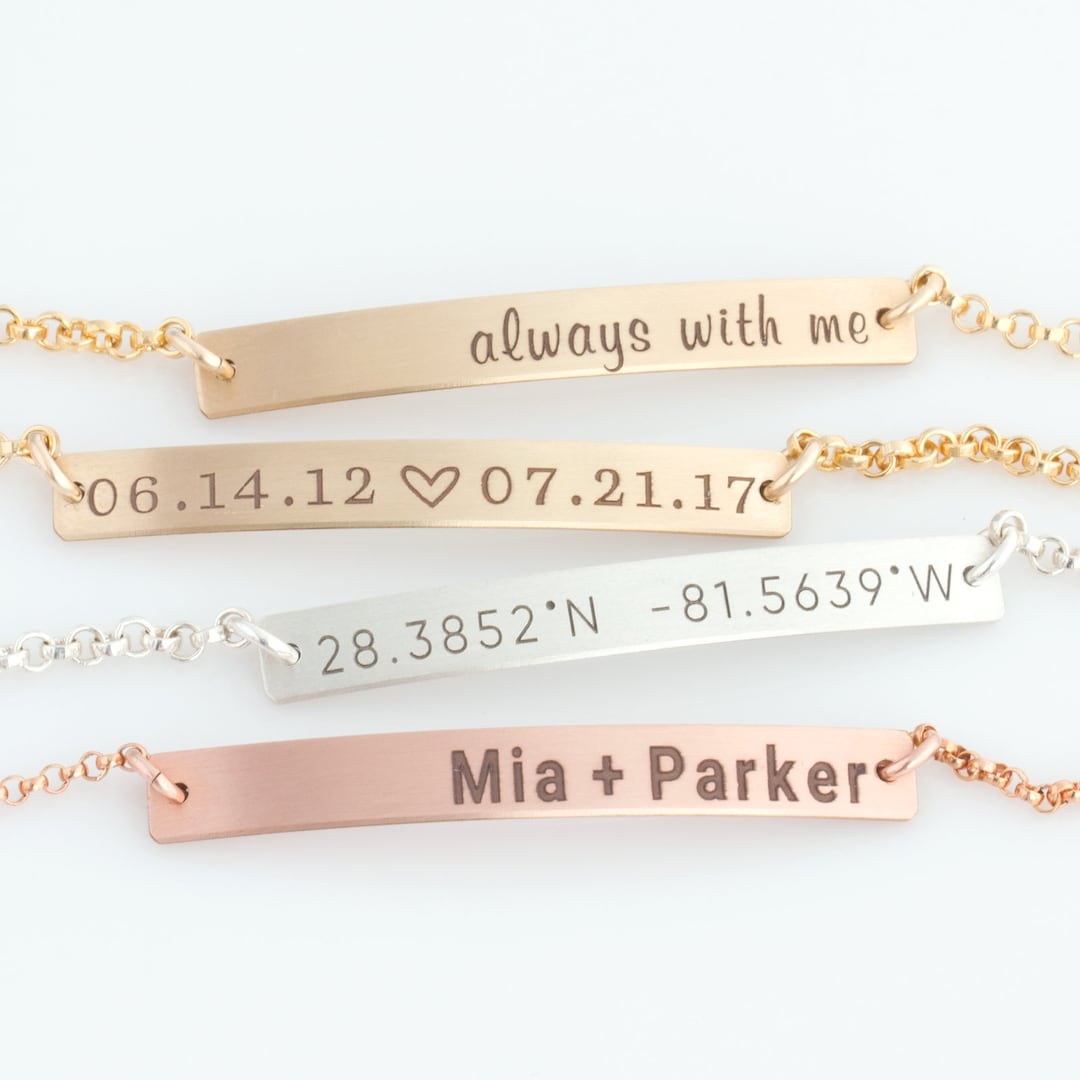 Engraved Bracelet, Personalized Bracelet, Skinny Bar Bracelet, Gold Silver  Bar Bracelet , Bridesmaid Gift for Her, Mom Gift,stamped Bracelet - Etsy