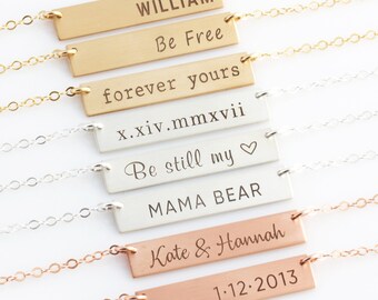 Custom Name Bar Necklace, Engraved Bar Necklace in Sterling Silver, Gold, Rose Gold Fill, Personalized Gift for Mom, Initial Necklace, 003