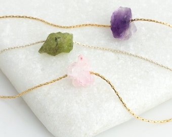 Raw Crystal Necklace/Stone Christmas Gift/Peridot Amethyst Necklace/Layering Necklace/Dainty Stone Pendant/Healing Crystals/Energy Stones