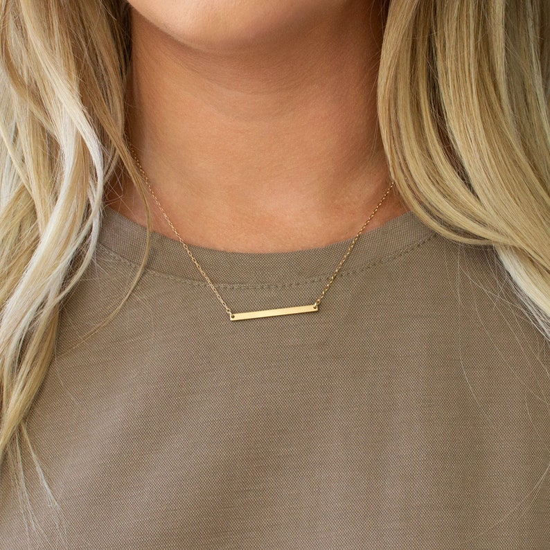 Mom Necklace, Bar Necklace, Date Necklace, Name Necklace, Minimal Gold Bar Necklace, Initials Birthdate Necklace, Silver, Gold, Gift for Her image 1