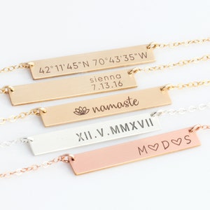 Bar Necklace Personalized Name Plate , Gold Bar Necklace, Gold Name Necklace, Name Bar Necklace, Gift for Her, Gold, Silver,LEILAjewelryshop image 1