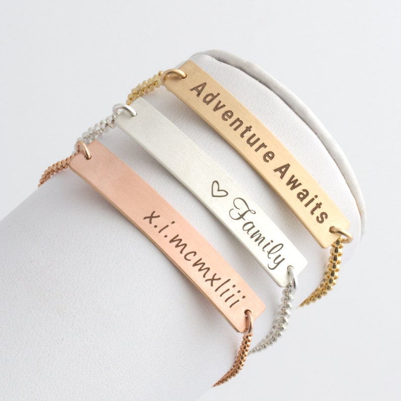 Nameplate Bracelet, Gold Bar Bracelet, Personalized Bar Bracelet, Gold Fill, Sterling Silver, Rose Gold, Wedding Gift, Gifts for Her image 2