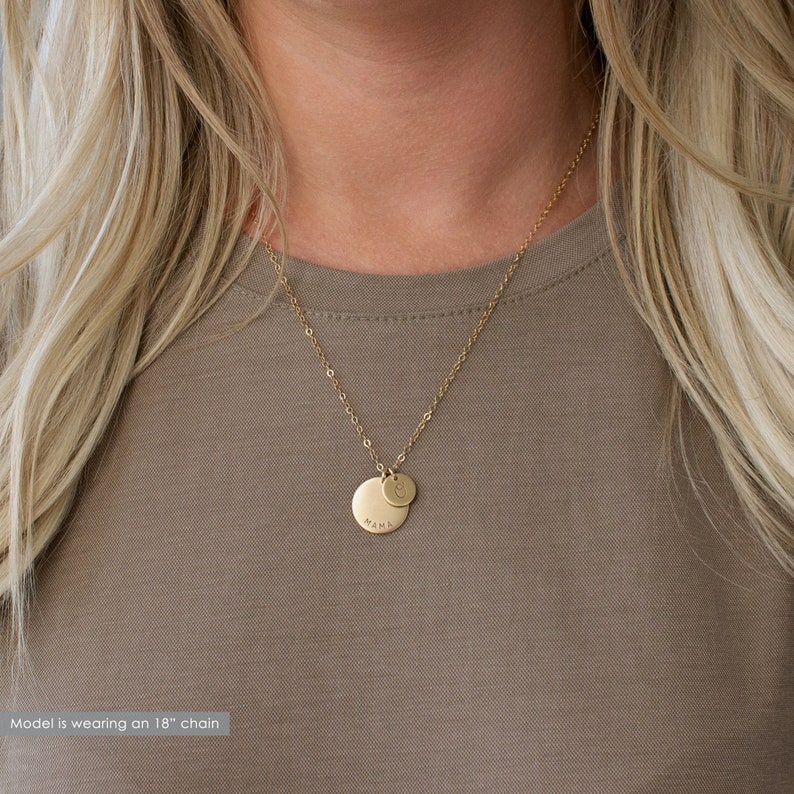 Gold Disc Necklace for New Mom Mom Necklace Personalized Necklace for Mom Birth Flower Mom Necklace Kids Initials Necklace image 2