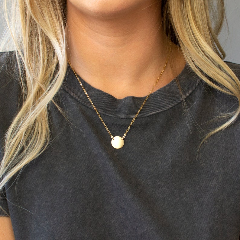 Personalized Gold Disc Necklace Initial Disk Necklace Double Etsy