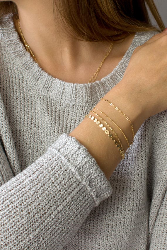 Dainty Chain Bracelet, Delicate Bracelets for Women, Layering Bracelet,  Gold Chain, Coin, Tube, Lace, Satellite Chain, Leilajewelryshop,b201 