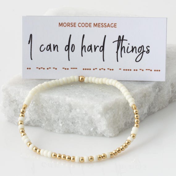 Encouragement Gift, I Can Do Hard Things Morse Code Bracelet, Beaded Bracelet, Hidden Message Motivational Gift for Friend