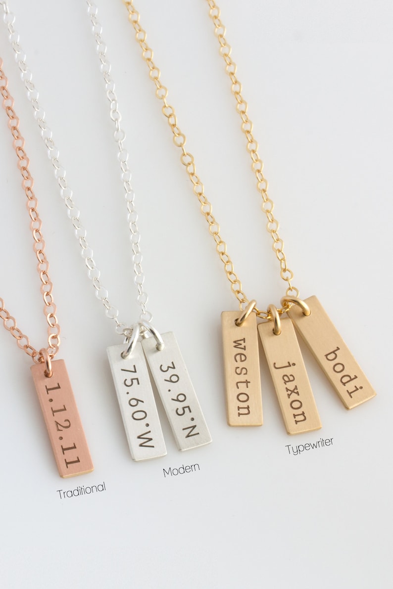 Vertical Bar Necklace/New Mom Necklace/Name Bar Necklace/Kids Names Necklace for mom/Gifts for Mom/Personalized Mothers Day Gift/Mini Tag/V3 image 3