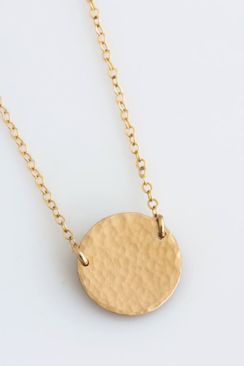 Hammered Gold Disc Necklace, Gold Hammered Necklace, Minimalist Gold Necklace,Sterling Silver, Gold Fill,Gift for her,LEILAjewelryshop, N256 image 3