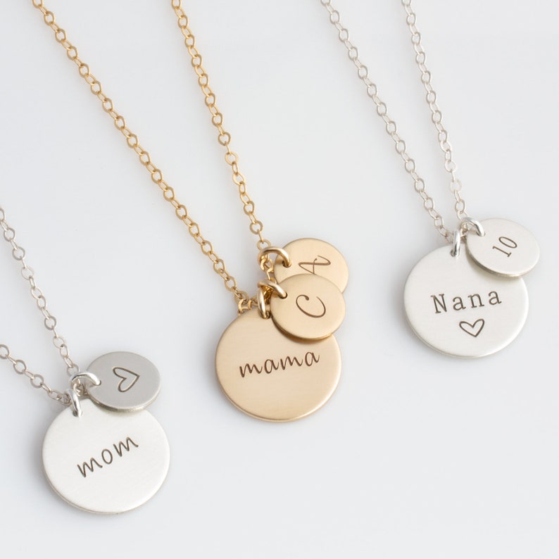 Gold Disc Necklace for New Mom Mom Necklace Personalized Necklace for Mom Birth Flower Mom Necklace Kids Initials Necklace image 3