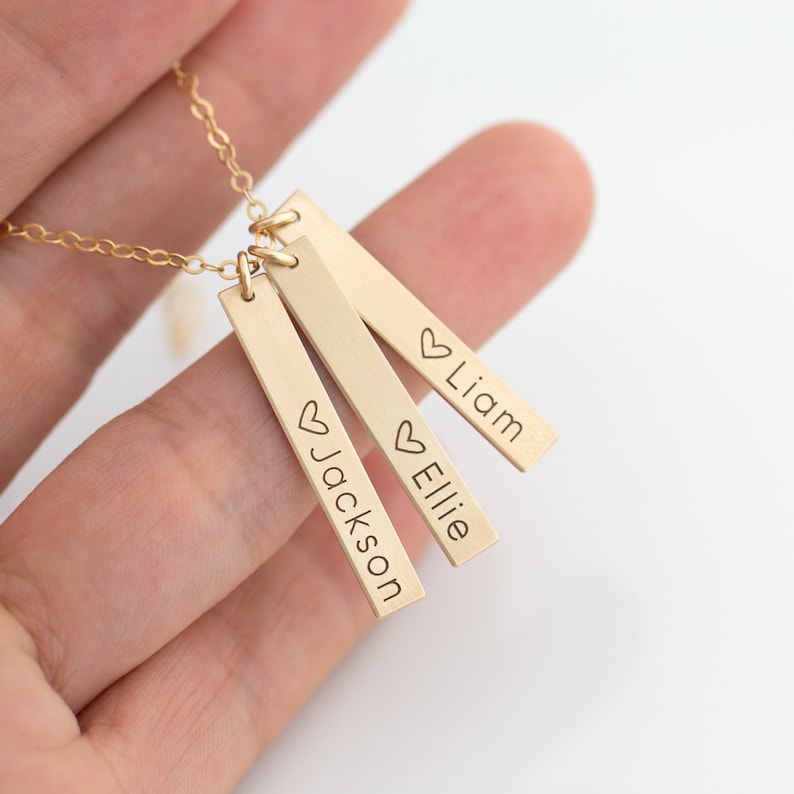 Mom Necklace with Kids Names, Name Bar Necklace, Multiple Vertical Bar Necklace, Valentines Gift for Her, Gift for Mom, Anniversary Gift image 4