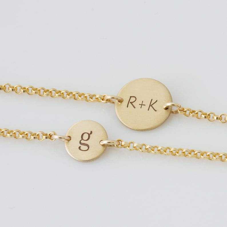 Gold Disc Bracelet / Initial Bracelet / Charm Bracelet / Baby Bracelet/ Personalized Jewelry / Wedding Gift /Bridesmaid Gift /Gift for Bride image 1