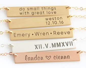 Bar Necklace Custom Name Necklace Name Bar Necklace Personalized Name Necklace Initial Bar Necklace Gold Bar Necklace Nameplate Necklace 001