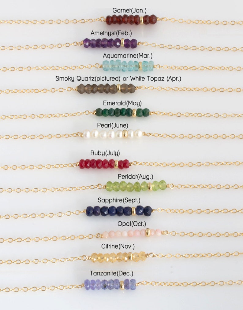 Birthstone Layering Necklace/Simple Mothers Birthstone Necklace/Gemstone Bar Necklace/Dainty/Gift for Her /Bridesmaids Gift Jewelry/N254 image 2
