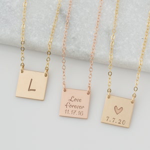 Personalized Square Necklace, Initial Necklace, Personalized Dainty Initial Necklace for Her, Gift for Her, Gold Bar, Silver Bar, Rose Gold image 6