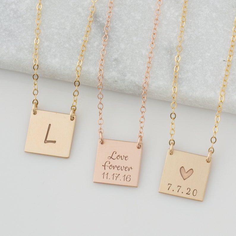 Personalized Square Necklace, Initial Necklace, Personalized Dainty Initial Necklace for Her, Gift for Her, Gold Bar, Silver Bar, Rose Gold image 6