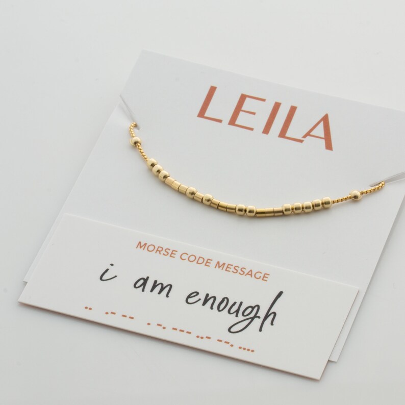 Morse Code Necklace with I Am Enough quote Hidden Message, makes the perfect inspirational gift