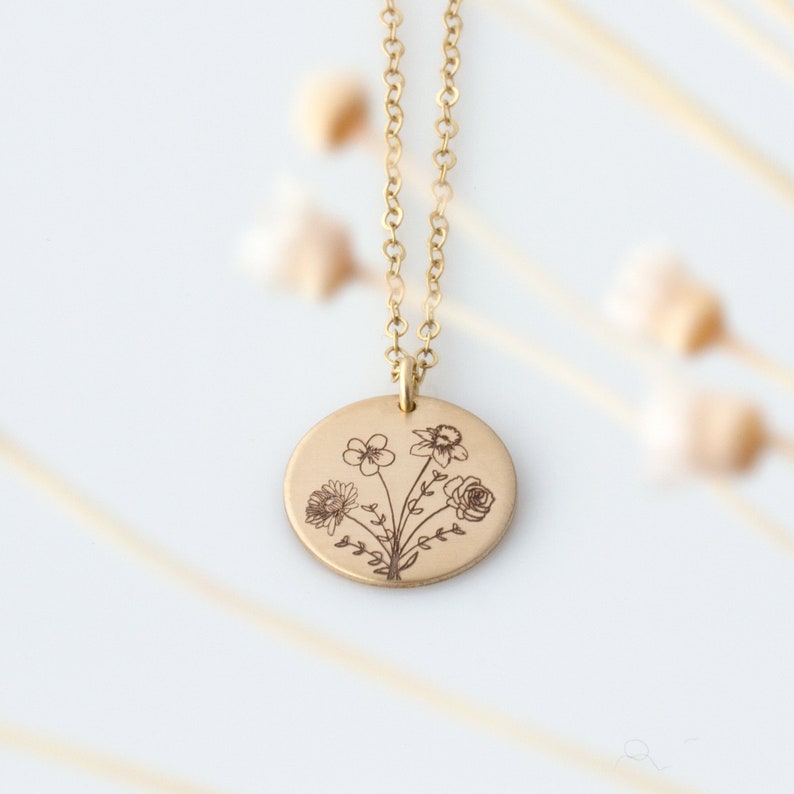 Collar combinado con flores de nacimiento, collar del Día de la Madre, collar personalizado con ramo de flores de nacimiento, collar para madrastra, collar para mamá extra. imagen 7