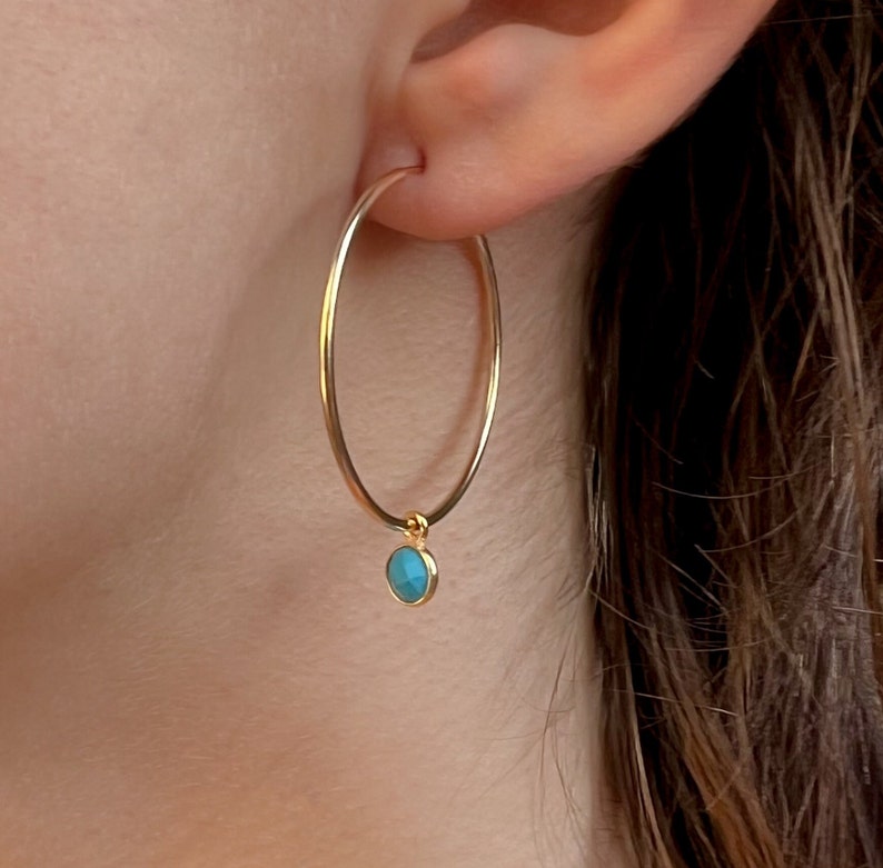 Birthstone Earrings, Hoop Earrings with Your Birthstone, Ruby, Sapphire, Turquoise 14K Gold Fill or Sterling Silver image 1