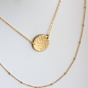 Hammered Gold Disc Necklace, Gold Hammered Necklace, Minimalist Gold Necklace,Sterling Silver, Gold Fill,Gift for her,LEILAjewelryshop, N256 image 2