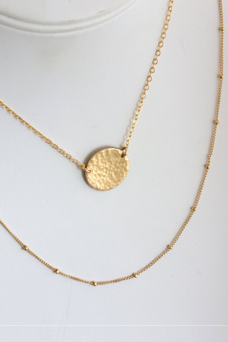 Hammered Gold Disc Necklace, Gold Hammered Necklace, Minimalist Gold Necklace,Sterling Silver, Gold Fill,Gift for her,LEILAjewelryshop, N256 image 2