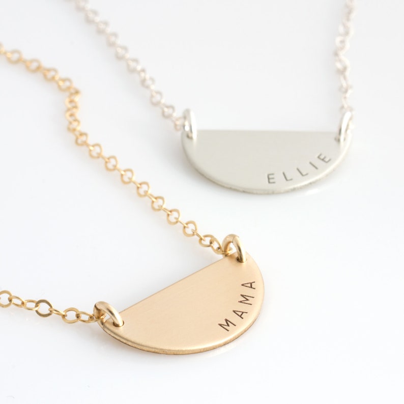 Gold Half Circle Necklace Personalized Half Moon Necklace Etsy