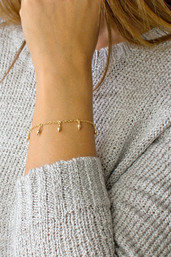 Gold Color Metal Chain Tassel Natural Stone Charms Bangle Bracelet – Neshe  Fashion Jewelry