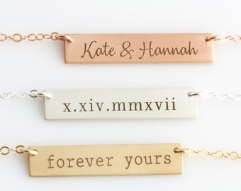 Custom Name Plate, Custom Name Necklace, Personalized Name Bar Necklace, Mom Necklace, Gold Bar Initial Necklace, Mothers Day Gift, N286