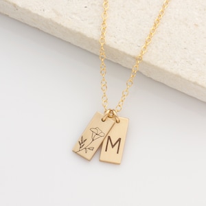 Personalized Birth Flower and Initial Necklace, Birth Flower Necklace, Floral Charm Necklace, Gift for Mom, Gift for Friend, Gift for Her