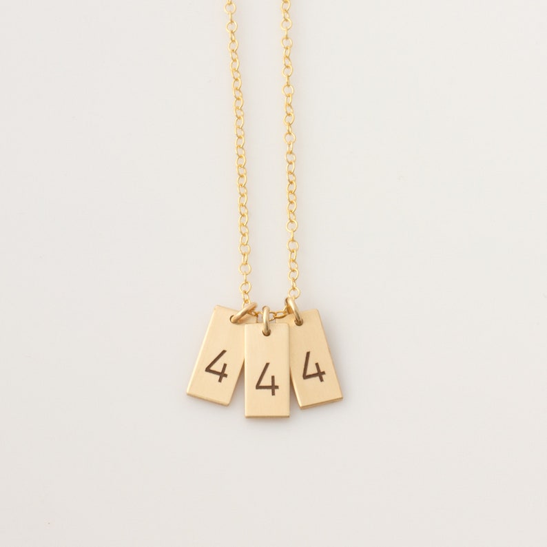 Angel Number Tag Necklace, Tiny Tag Necklace with Angel Numbers 444, 777, 222, 111, or 333, Lucky Number Necklace image 4