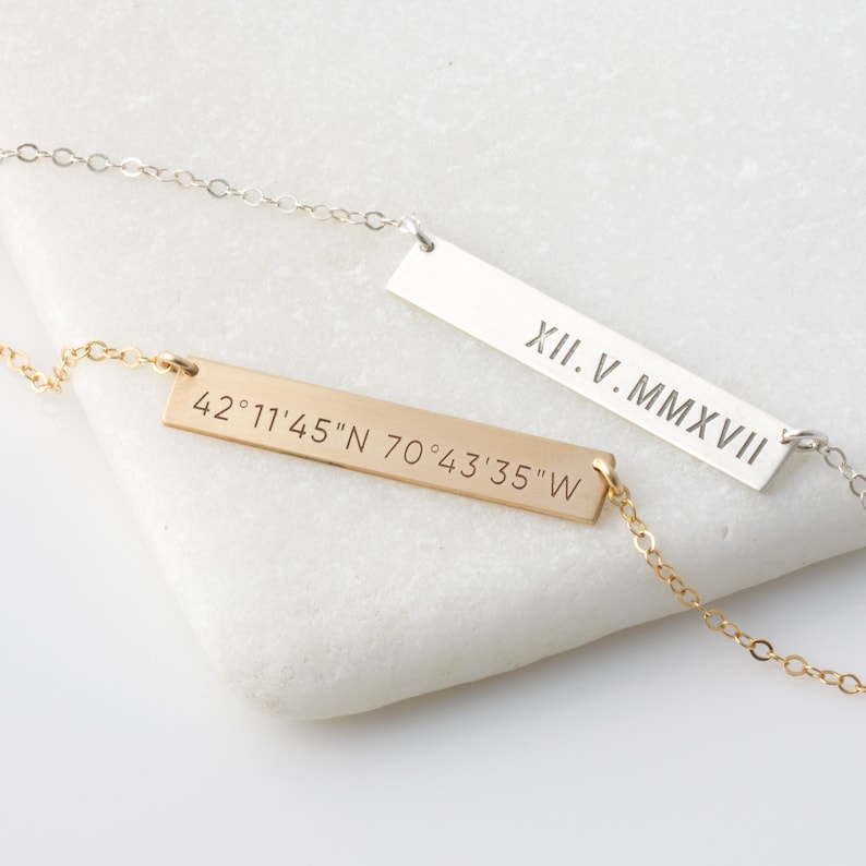 Custom Necklace Name Bar Necklace Initial Bar Necklace in Gold Silver Rose Gold Roman Numeral Necklace Gift For Valentines image 4