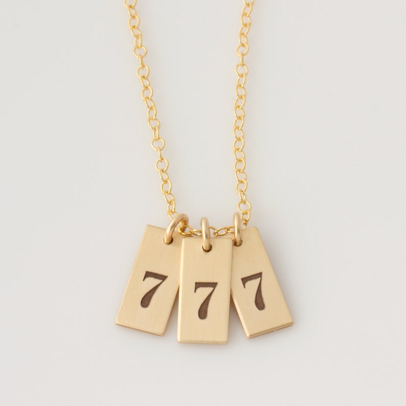 Angel Number Tag Necklace, Tiny Tag Necklace with Angel Numbers 444, 777, 222, 111, or 333, Lucky Number Necklace image 5