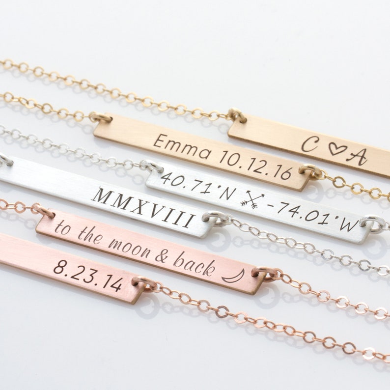 Dainty Gold Bar Necklace, Thin Gold Bar Necklace, Name Plate Necklace, Gift for Wife, Gift for Girlfriend, Gold, Silver, LEILAjewelryshop image 2