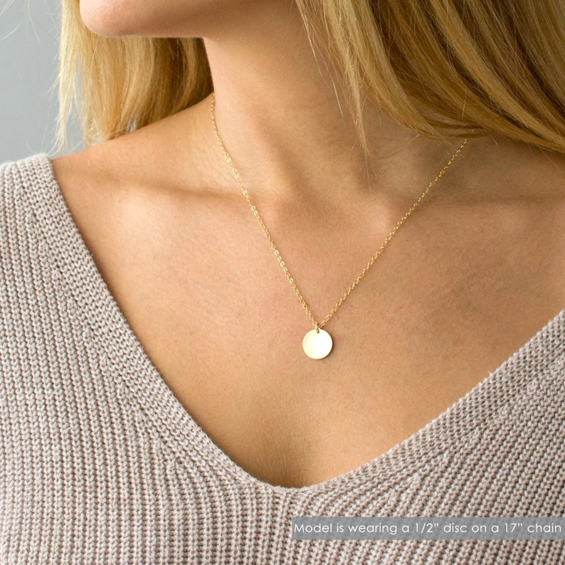 Gold Disc Necklace, Monogram Necklace Gold, Hand Stamped Initial Necklace, Sterling Silver 14K Gold Fill, Gift for Her, LEILAjewelryshop image 5