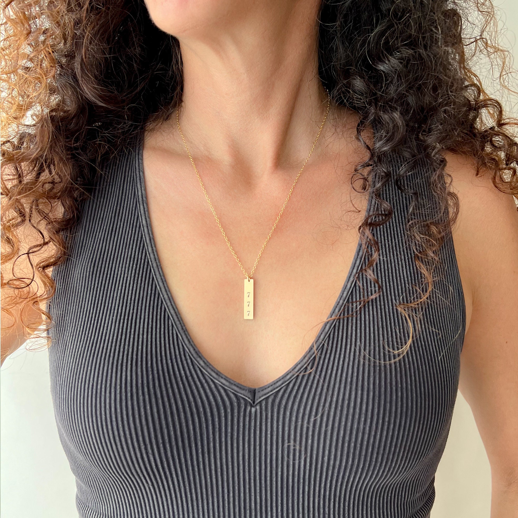 Vertical Bar Angel Number Necklace, Personalized Dainty Chain Number ...