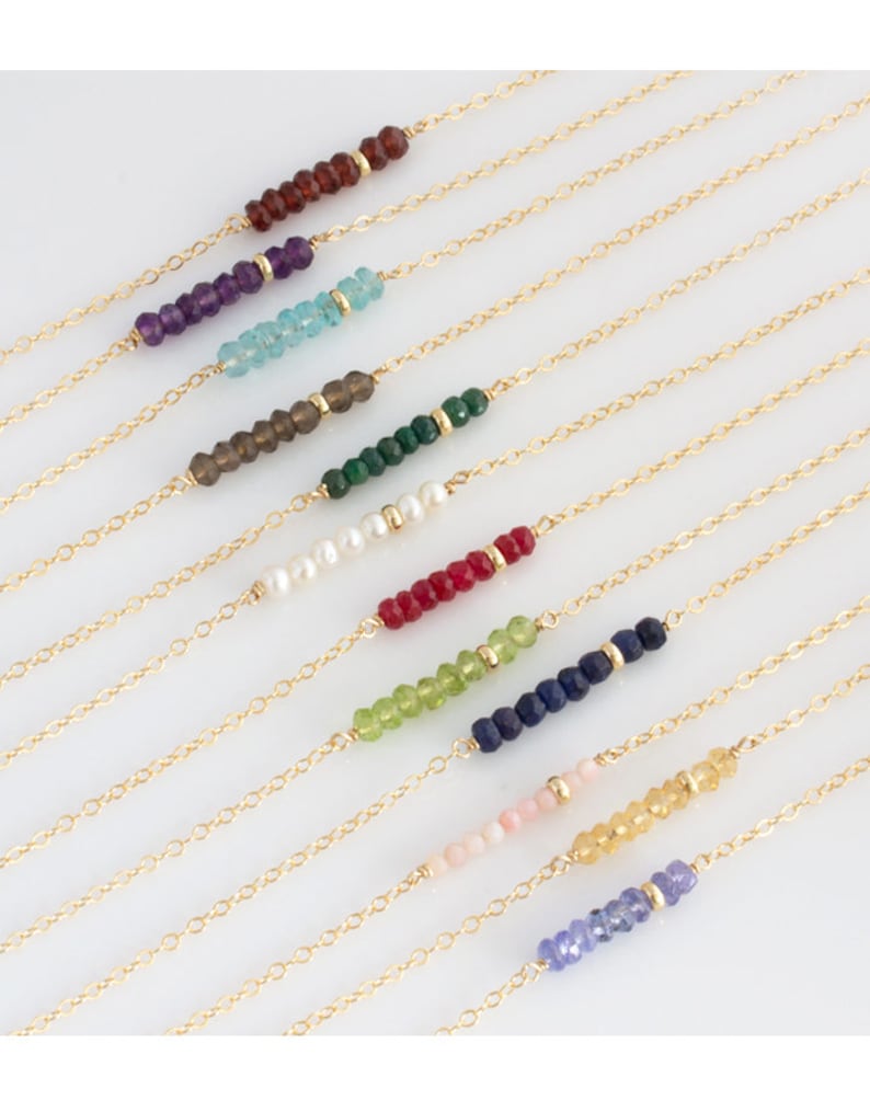 Birthstone Layering Necklace/Simple Mothers Birthstone Necklace/Gemstone Bar Necklace/Dainty/Gift for Her /Bridesmaids Gift Jewelry/N254 image 1