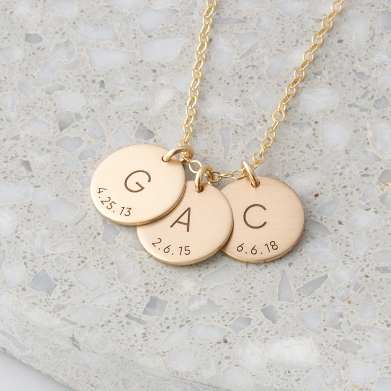 Personalized Initial Birthdate Necklace/New Mom Necklace/Custom Initial Date Necklace/Mothers Gift Gold Fill, Silver, Rose Gold Gift for Her image 1