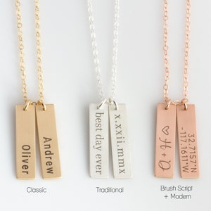 Vertical Bar Necklace, Name Bar Necklace, Personalized, Kids Name Necklace, Bridesmaid Gift, Anniversary Gift, Gift for Her,LEILAJewelryShop image 3