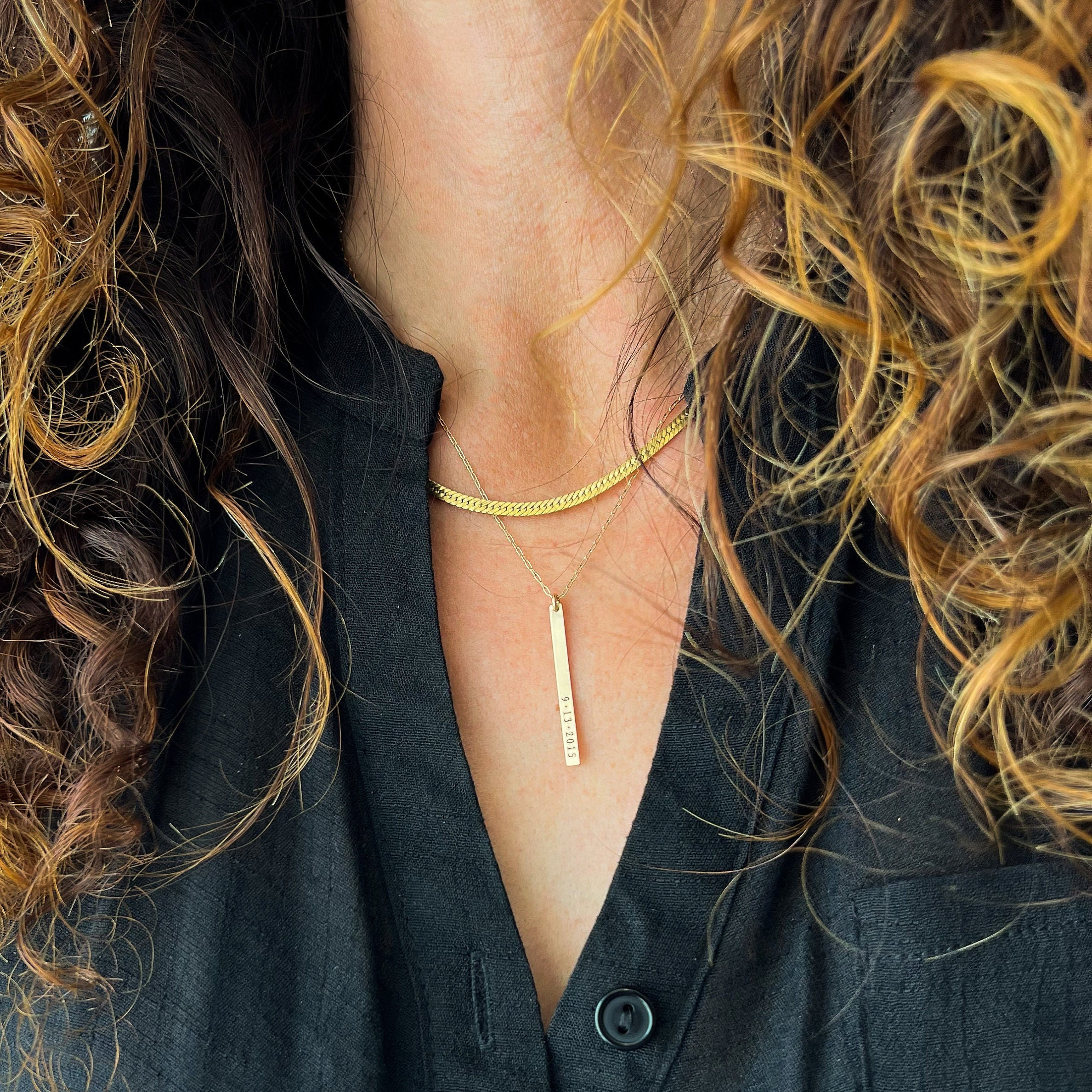 Vertical Thin Bar Necklace Personalized 
